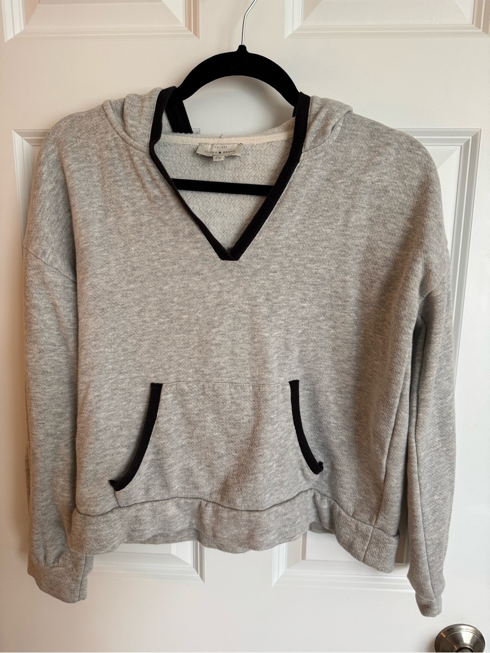 Lucky Brand Women's Gray Hooded V-Neck Pullover Sweater